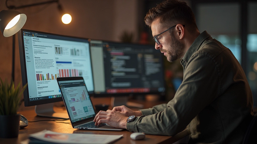 Designer aan het werk met typografie en kleurpaletschema's op het scherm